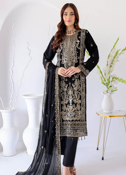 Zahikah By Bin Hameed Luxury Embroidered Chiffon Untitched 3pcs - Jotey