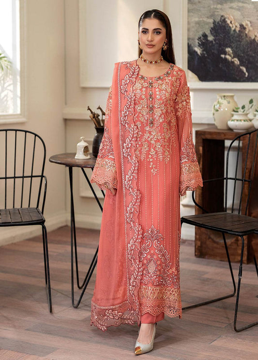 Tabassum By ZA Clothes Embroidered Chiffon Semi-Stitched 3pcs - Jotey