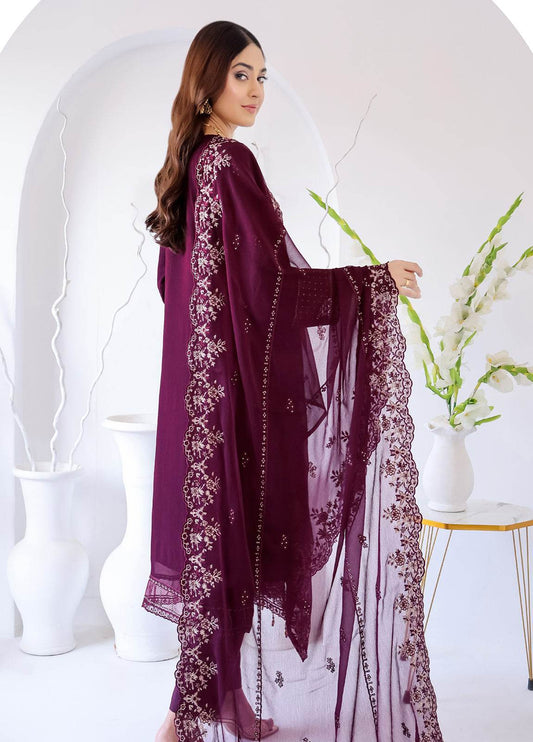 Zahikah By Bin Hameed Luxury Embroidered Chiffon Untitched 3pcs - Jotey