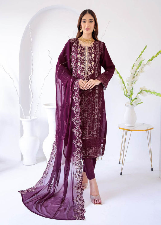 Zahikah By Bin Hameed Luxury Embroidered Chiffon Untitched 3pcs - Jotey