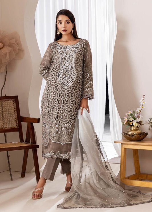 Zoya By ZA Clothes Embroidered Chiffon Semi-Stitched 3pcs - Jotey