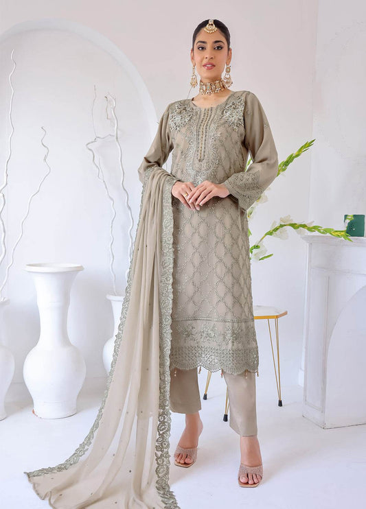 Zahikah By Bin Hameed Luxury Embroidered Chiffon Untitched 3pcs - Jotey