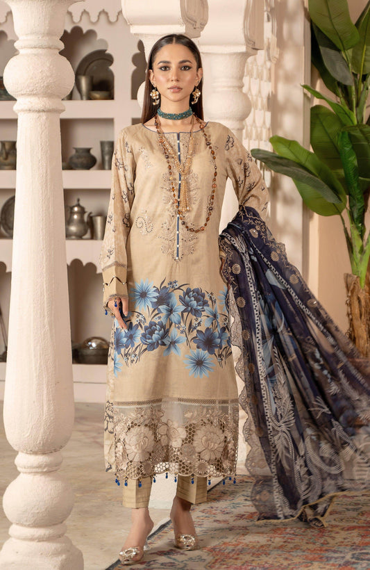 Sunshine Bloom By Alzohaib Premium Printed Embroidered Unstitched 3pcs - Jotey