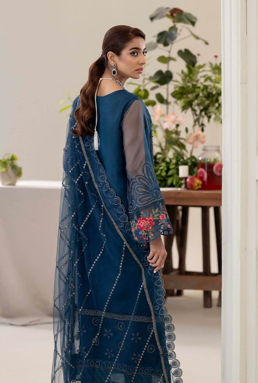 Raahi By ZA Clothes Embroidered Semi-Stitched Organza 3pcs - Jotey