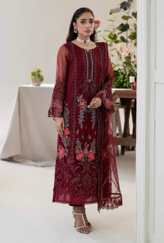 Raahi By ZA Clothes Embroidered Semi-Stitched Organza 3pcs - Jotey