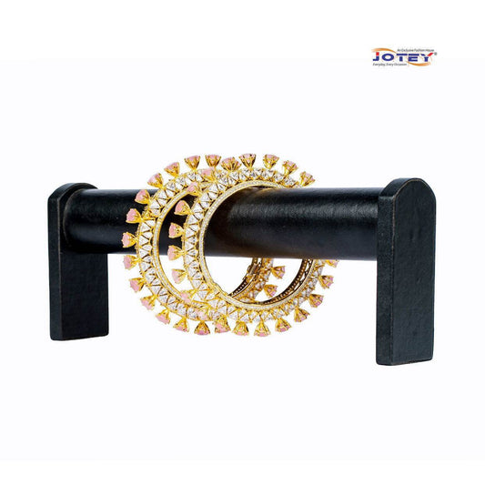 Diamond Cut Rose quartz Stone Bangles - Jotey