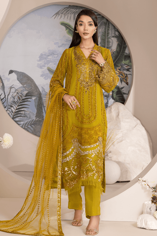 ZA Clothes ELNAZ Embroidered Chiffon Semi-Stitched 3pcs - Jotey