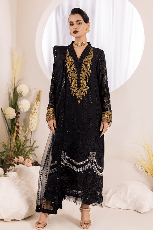 ZA Clothes ELNAZ Embroidered Chiffon Semi-Stitched 3pcs - Jotey