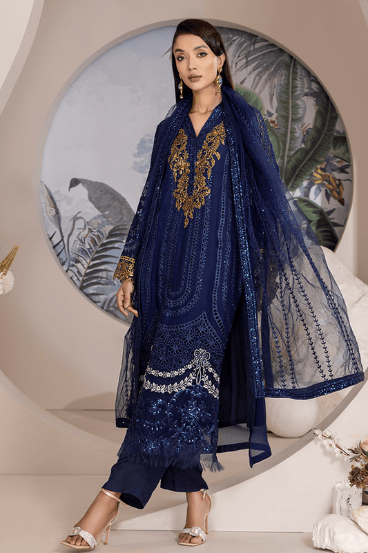 ZA Clothes ELNAZ Embroidered Chiffon Semi-Stitched 3pcs - Jotey