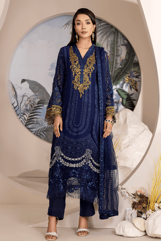 ZA Clothes ELNAZ Embroidered Chiffon Semi-Stitched 3pcs - Jotey
