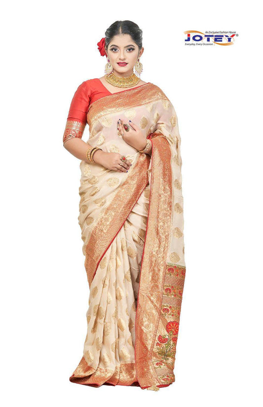 Georgette Banarasi Floral Printed Saree - Jotey
