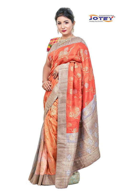 Stone Work Satin Silk Saree - Jotey