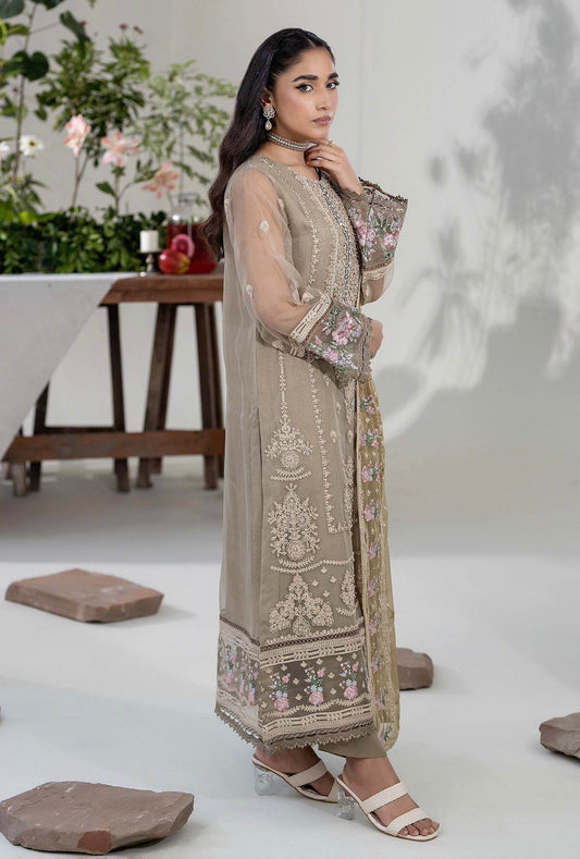 Roshnai By ZA Clothes Embroidered Semi-Stitched Organza 3pcs - Jotey