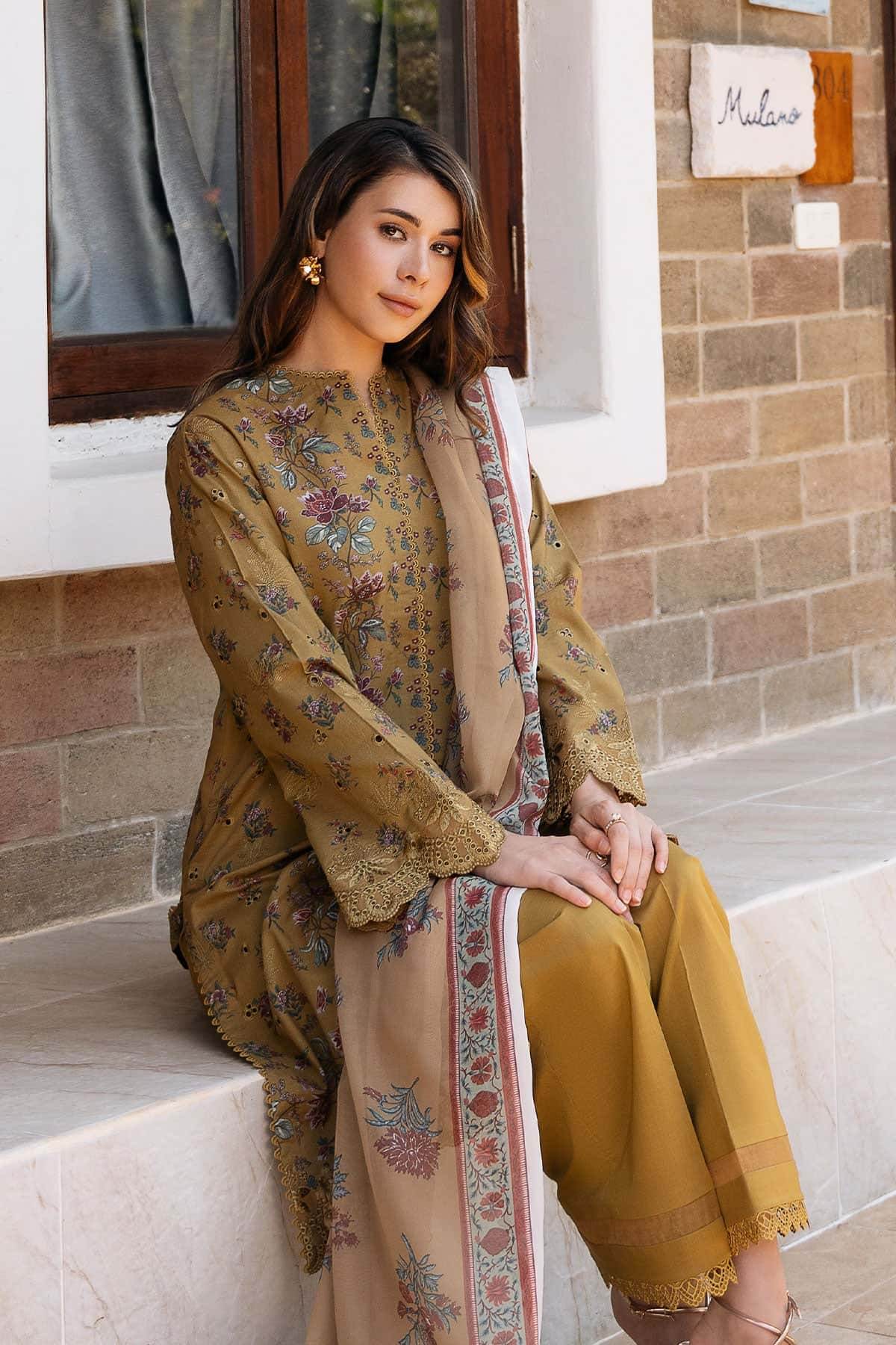 AFROZEH Damask The Holiday Edit'25 Embroidered Lawn 3pcs - Jotey