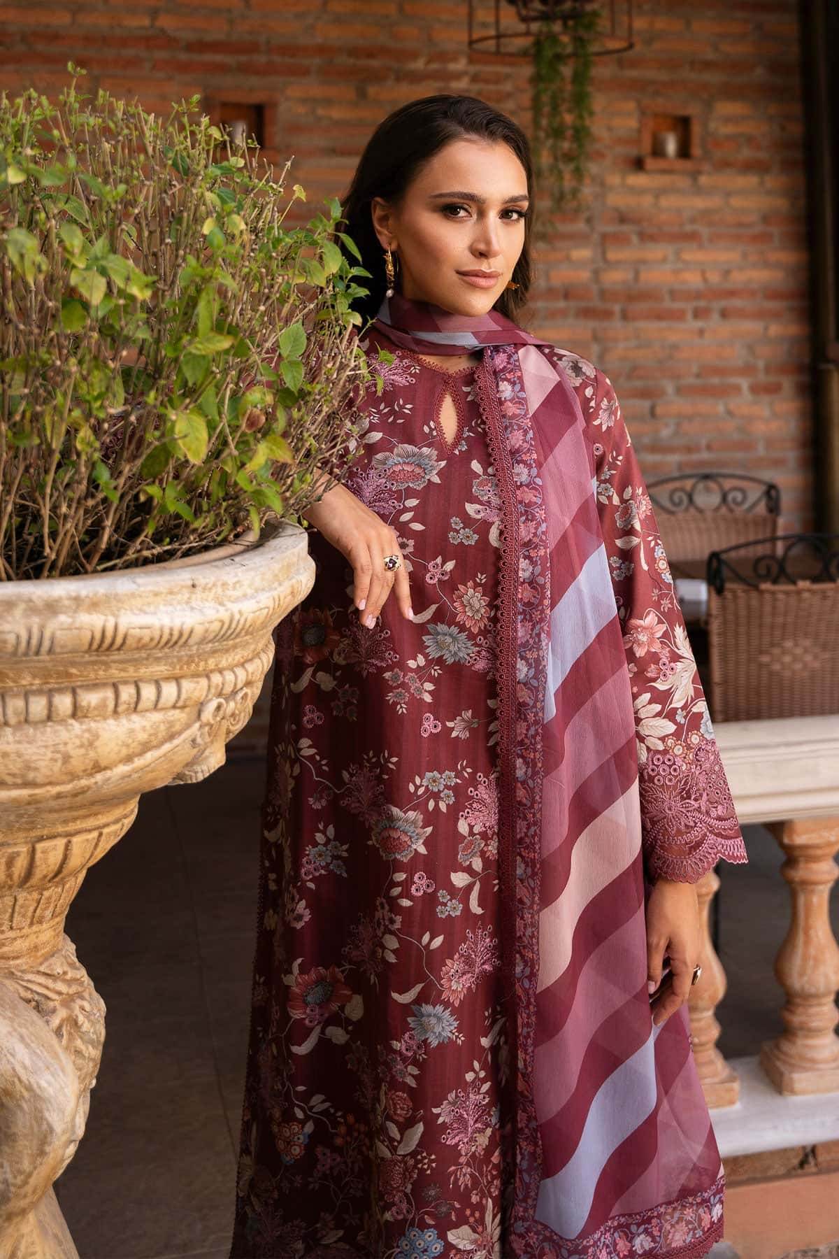 AFROZEH Damask The Holiday Edit'25 Embroidered Lawn 3pcs - Jotey