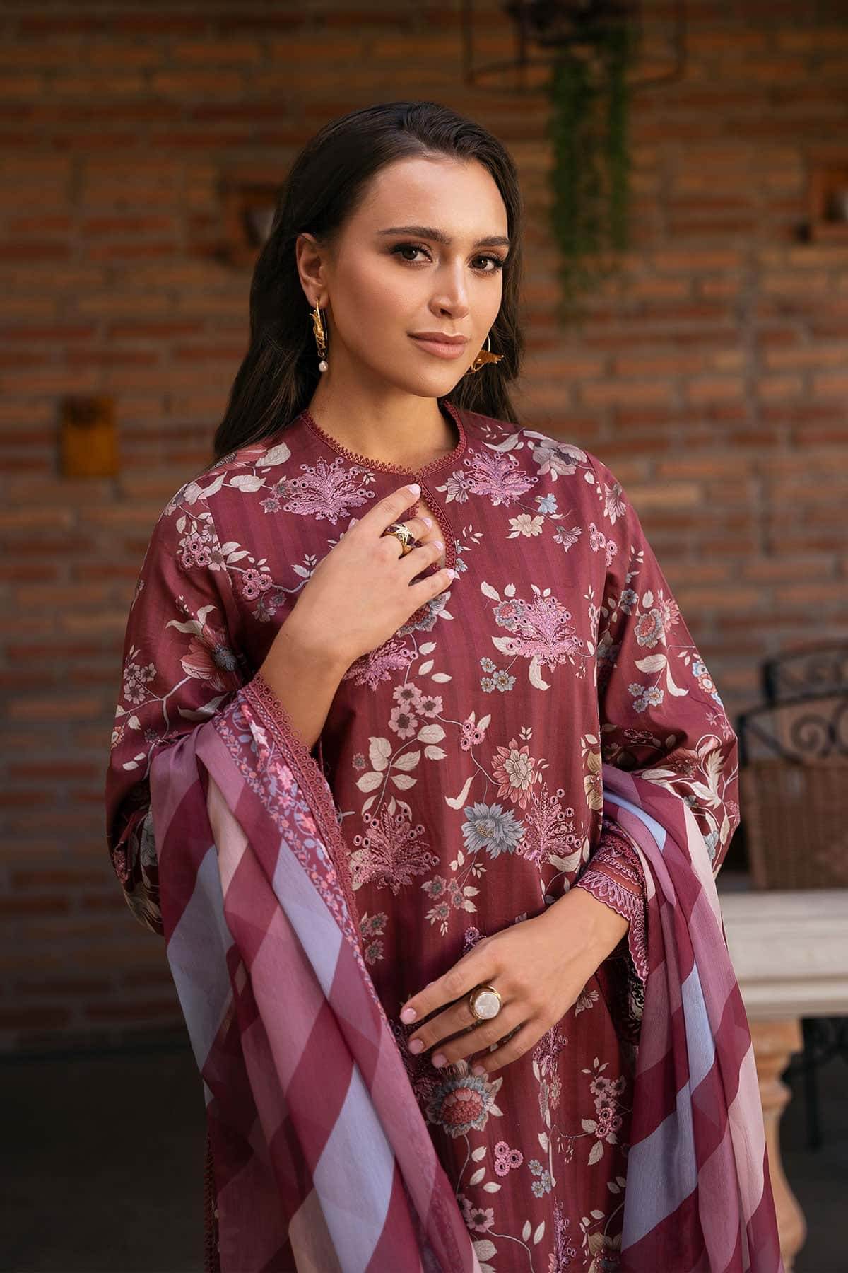 AFROZEH Damask The Holiday Edit'25 Embroidered Lawn 3pcs - Jotey