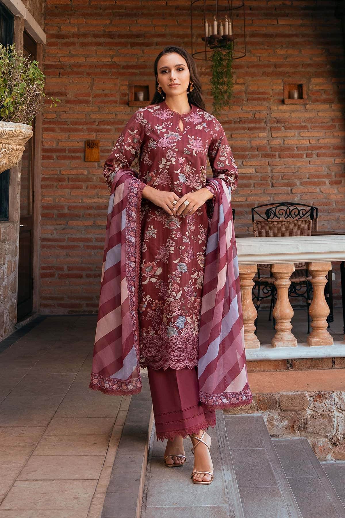 AFROZEH Damask The Holiday Edit'25 Embroidered Lawn 3pcs - Jotey