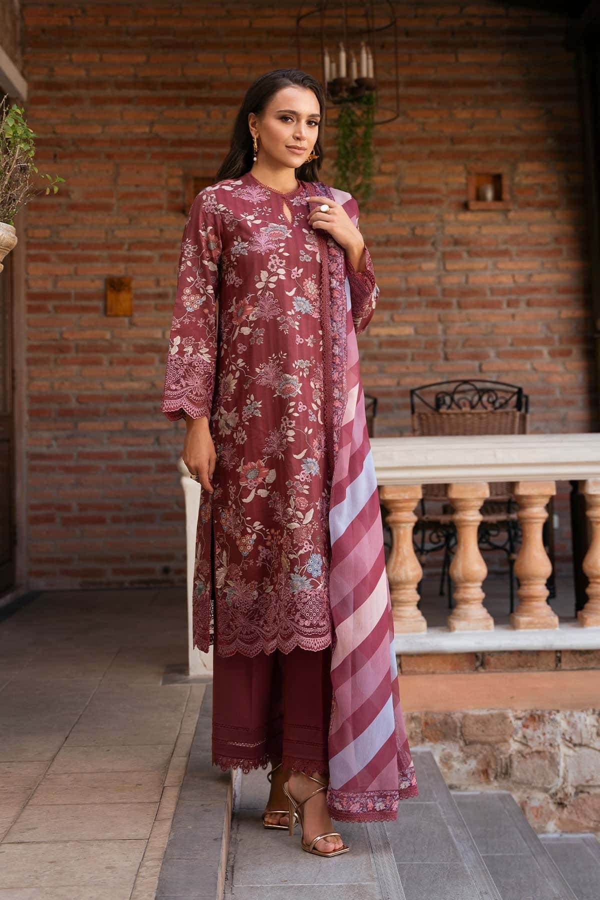 AFROZEH Damask The Holiday Edit'25 Embroidered Lawn 3pcs - Jotey