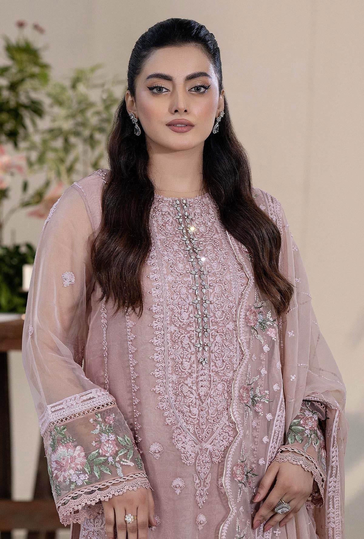 Roshnai By ZA Clothes Embroidered Semi-Stitched Organza 3pcs - Jotey