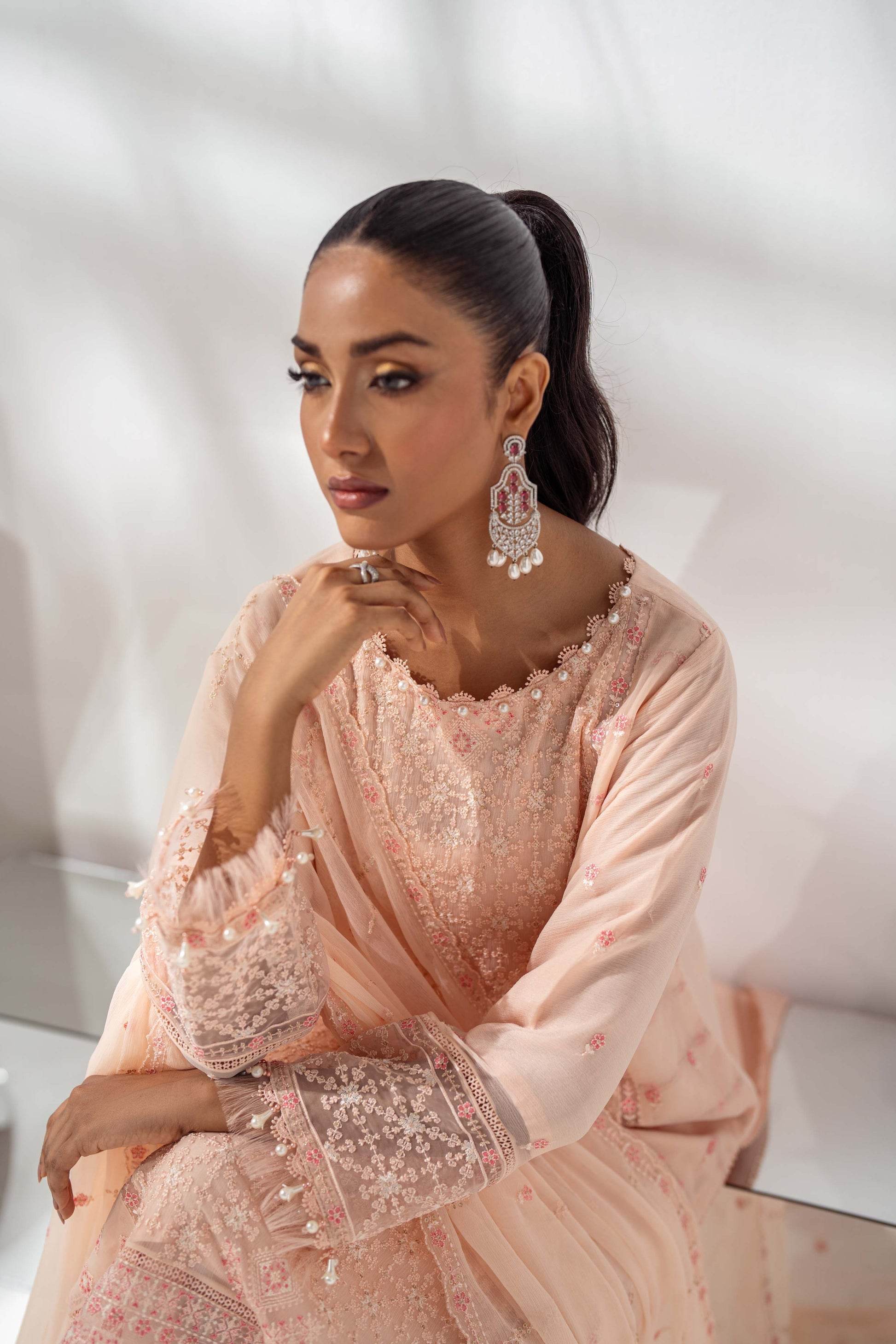 Mehru By Guzel Embroidered Stitched Chiffon 3pcs - Jotey