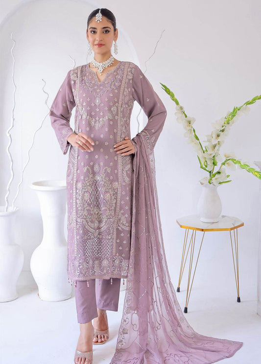 Zahikah By Bin Hameed Luxury Embroidered Chiffon Untitched 3pcs - Jotey