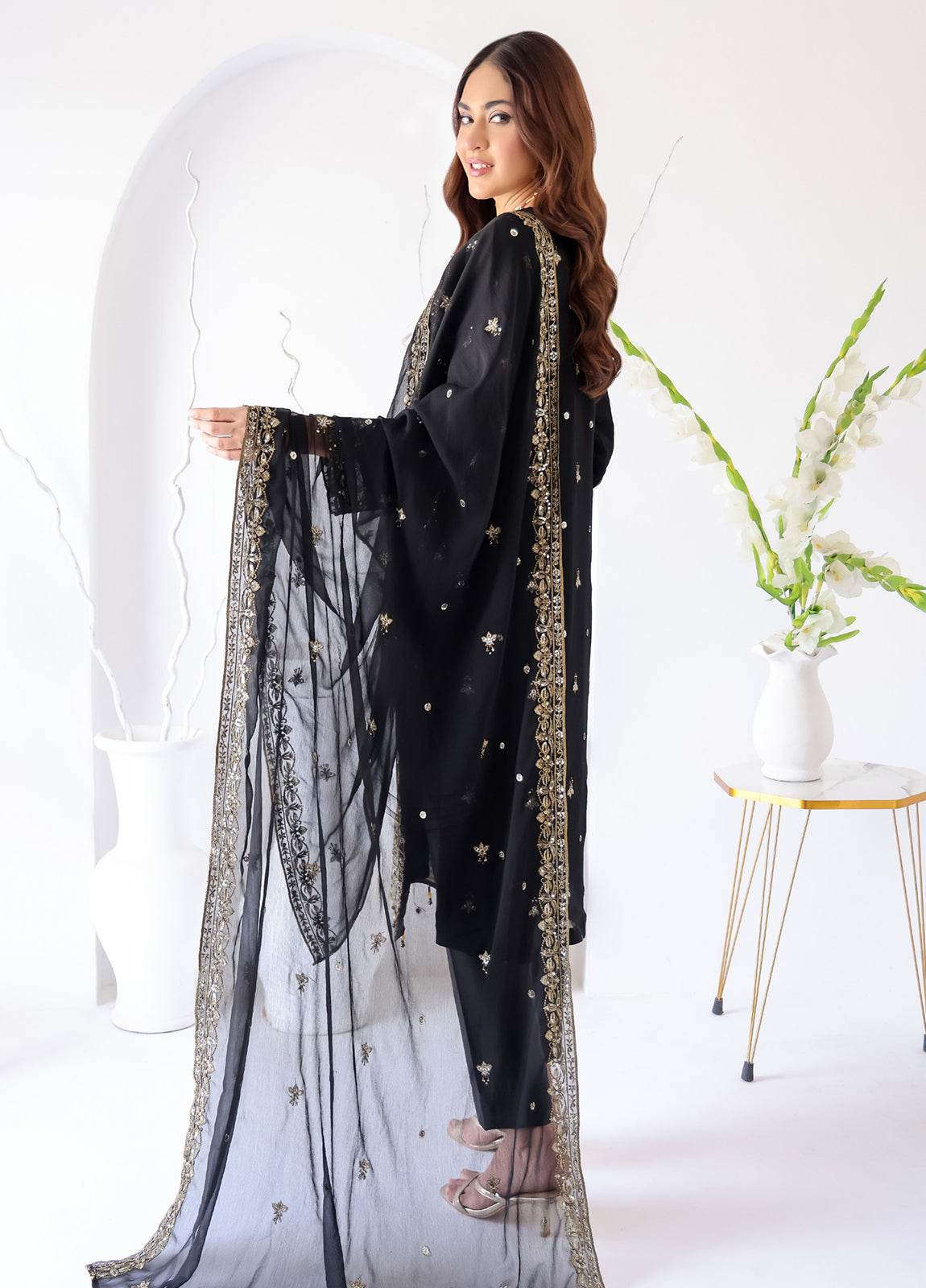 Zahikah By Bin Hameed Luxury Embroidered Chiffon Untitched 3pcs - Jotey