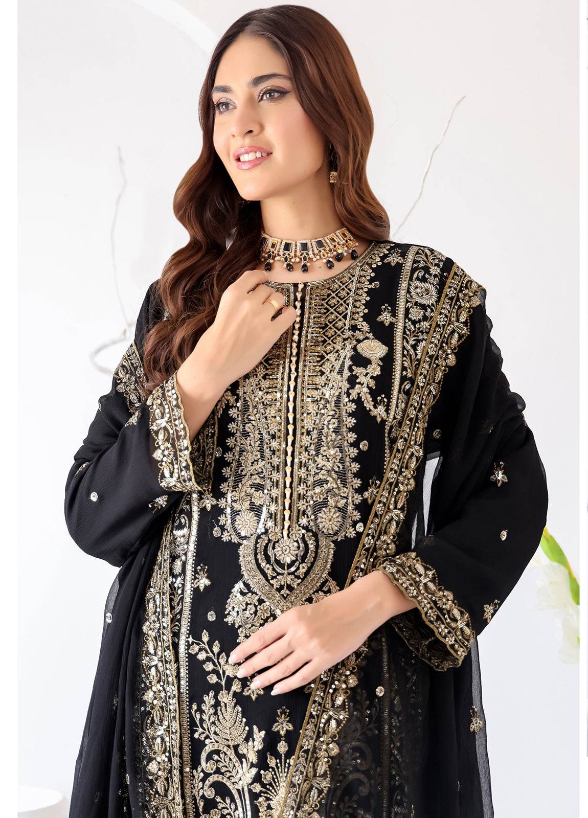 Zahikah By Bin Hameed Luxury Embroidered Chiffon Untitched 3pcs - Jotey