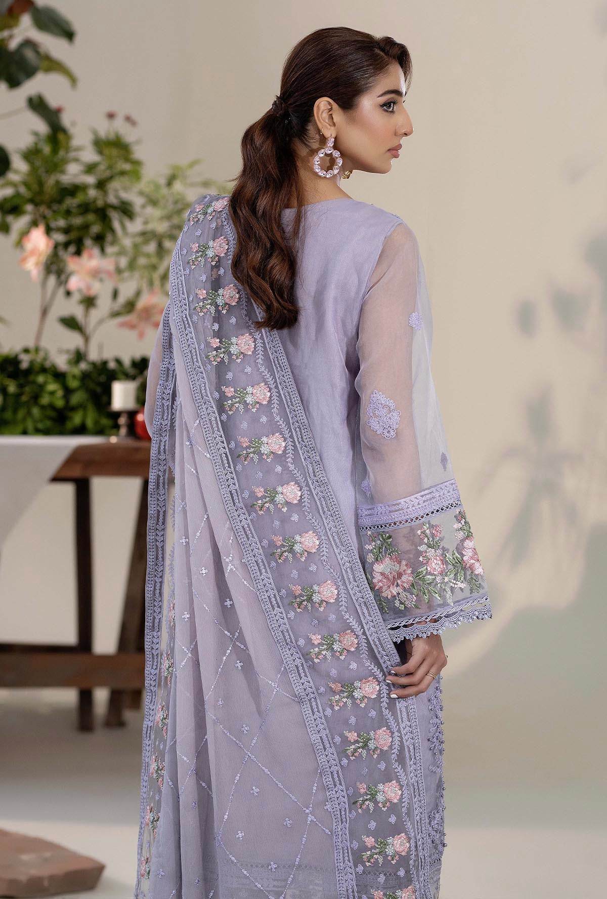 Roshnai By ZA Clothes Embroidered Semi-Stitched Organza 3pcs - Jotey