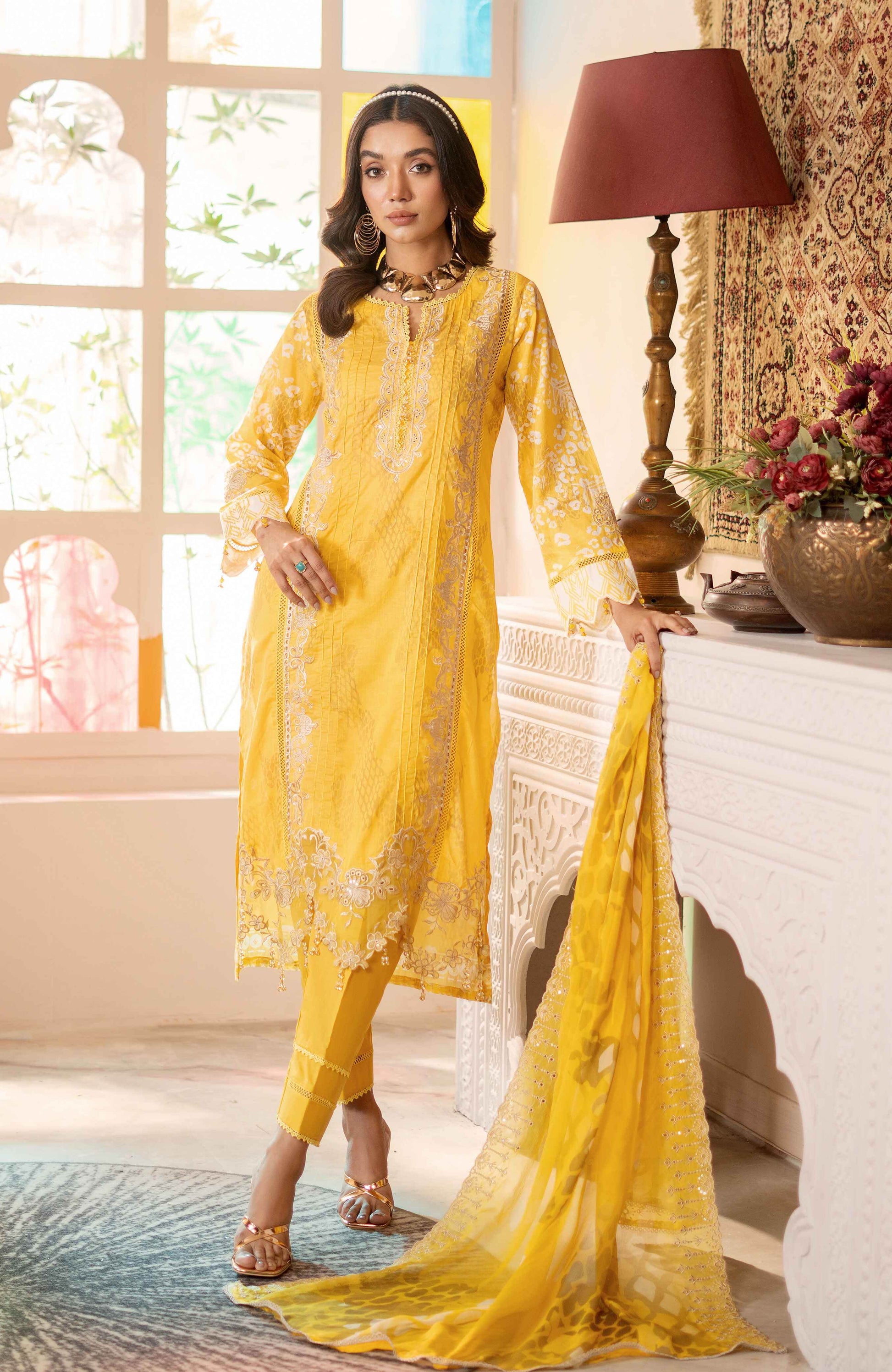 Sunshine Bloom By Alzohaib Premium Printed Embroidered Unstitched 3pcs - Jotey