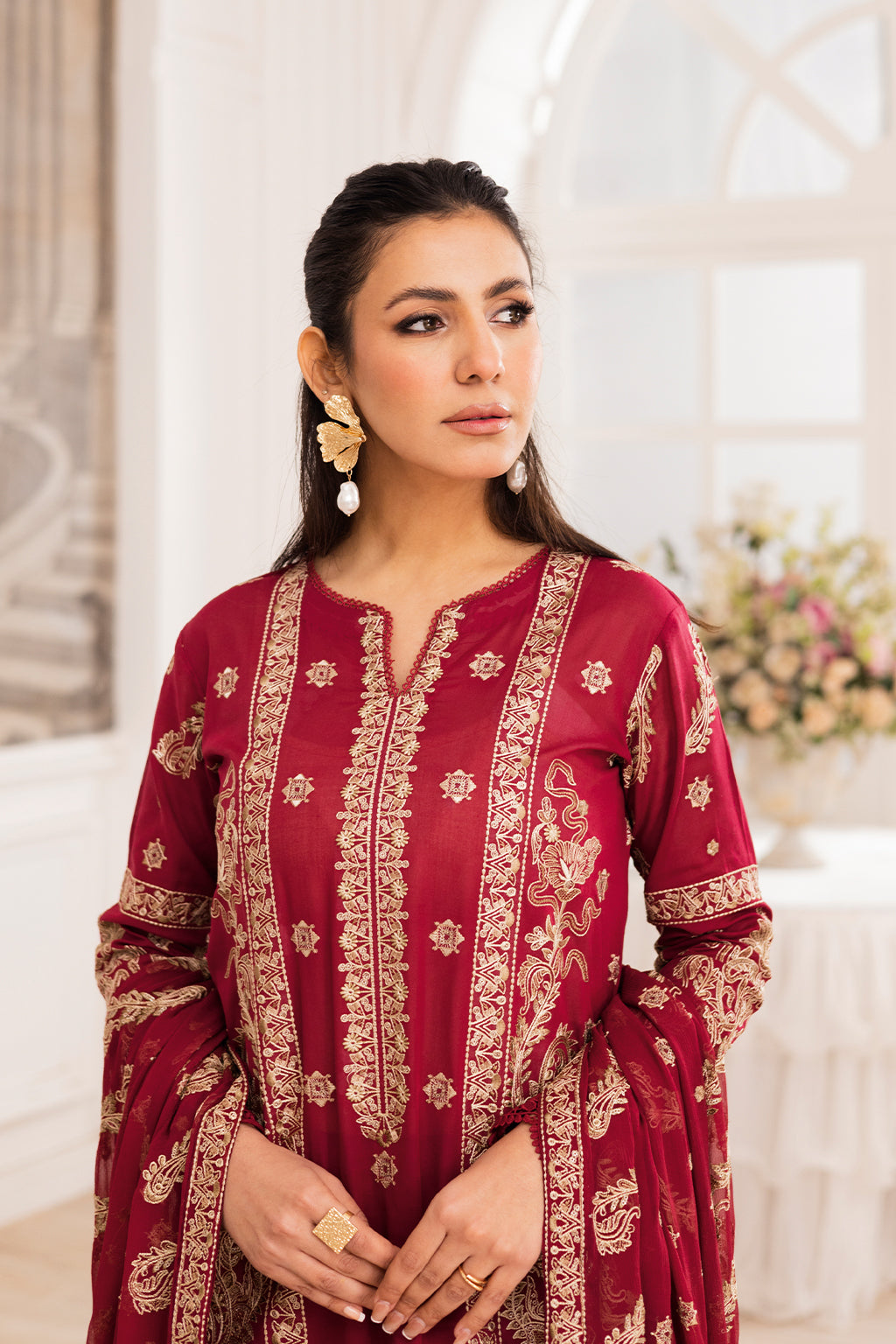 Johra Gold Swiss Voil Heavy Embroidered Lawn Unstitched 3Pcs