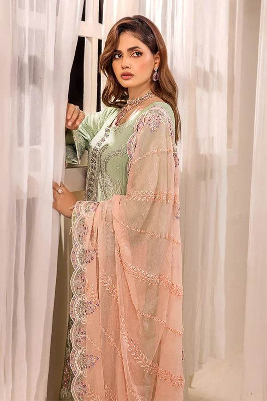 ZA Clothes Embroidered Chiffon Ready to wear 3pcs - Jotey