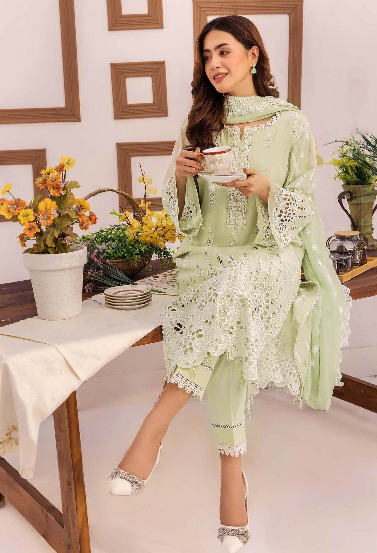 Adans Libas Stella Unstitched Chikankari Lawn 3 Piece - Jotey