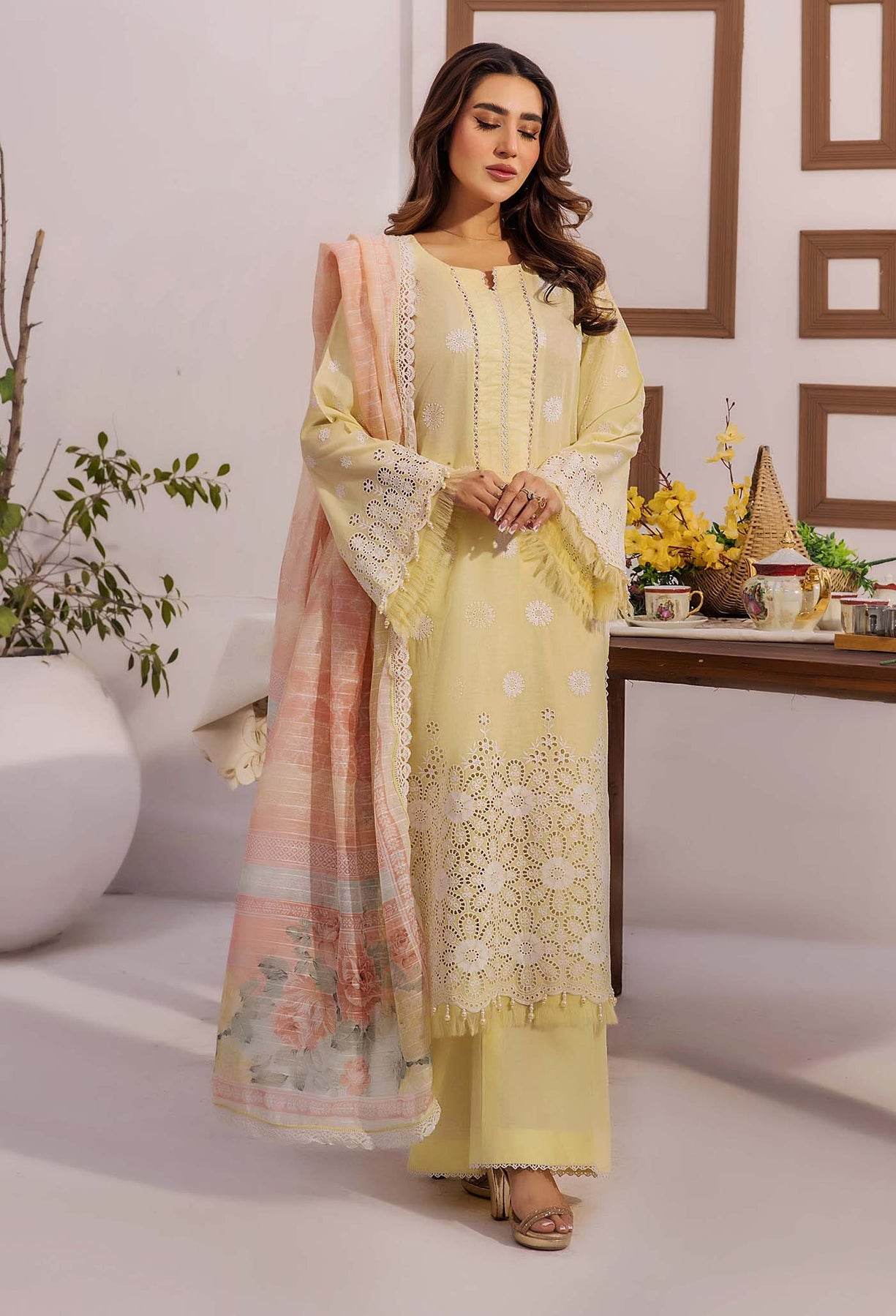 Adans Libas Stella Unstitched Chikankari Lawn 3 Piece - Jotey