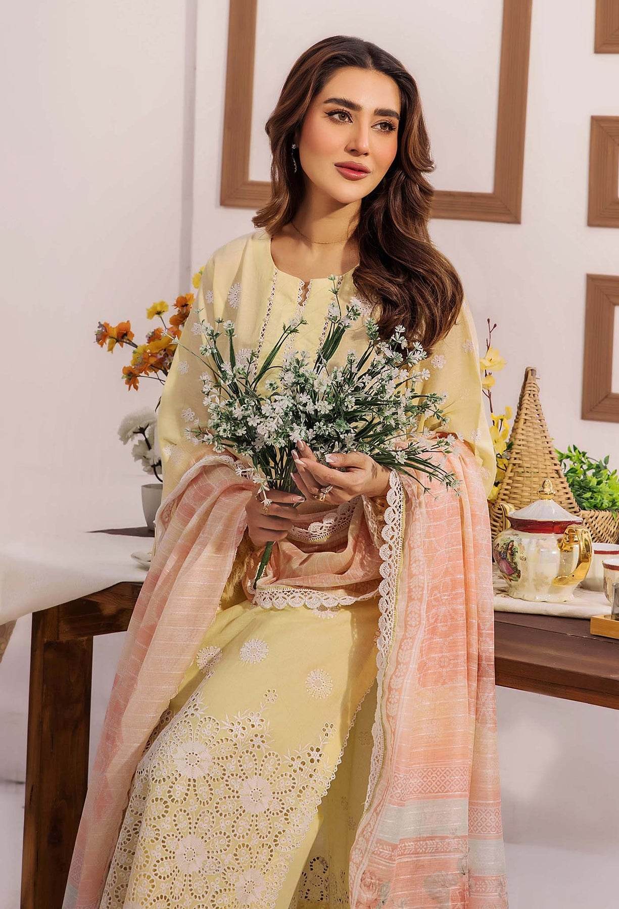 Adans Libas Stella Unstitched Chikankari Lawn 3 Piece - Jotey