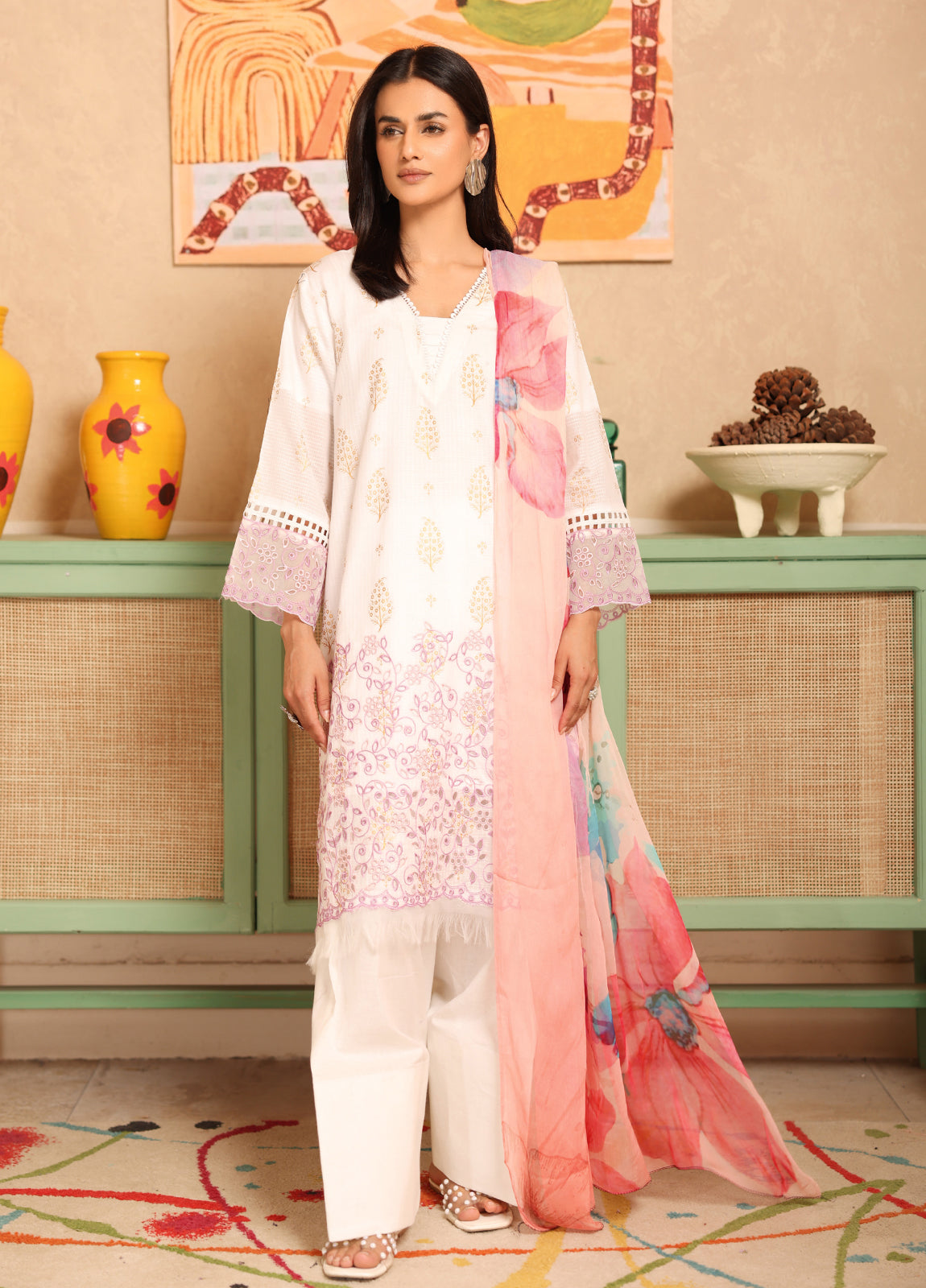 Milhaan By Johra Embroidered Chikankari & Gold Printed Lawn Unstitched 3Pcs