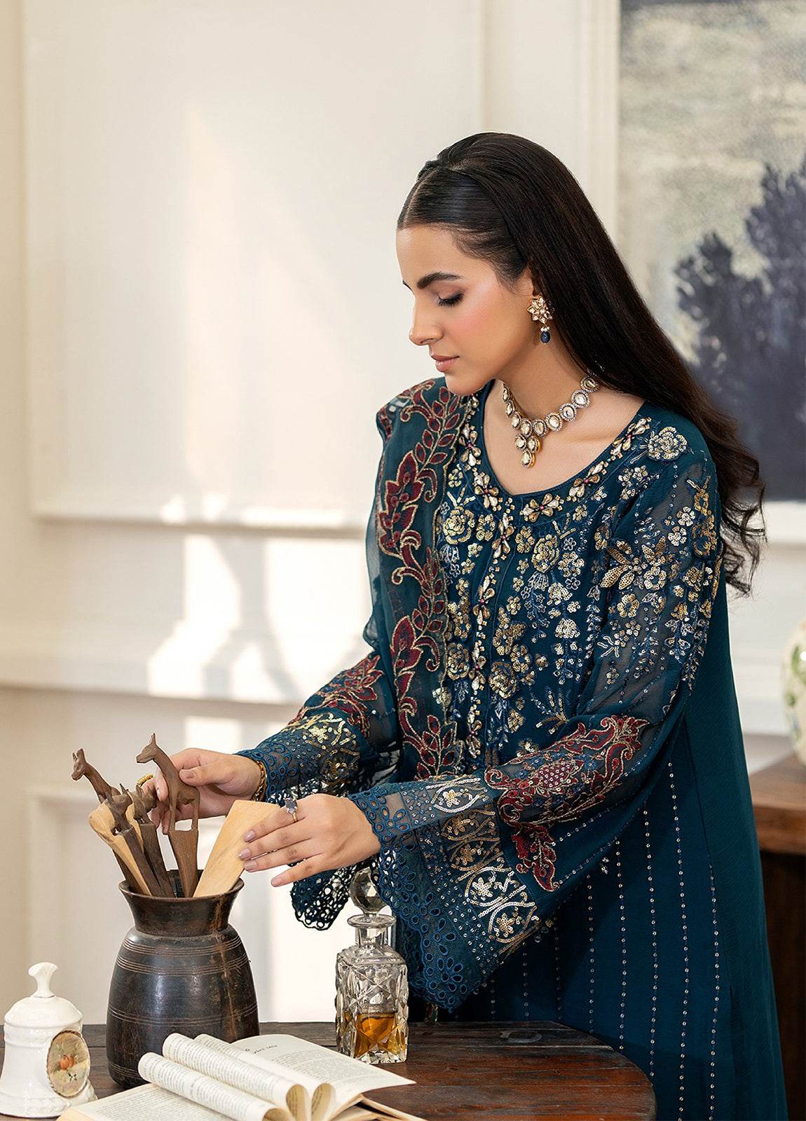 Tabassum By ZA Clothes Embroidered Chiffon Semi-Stitched 3pcs - Jotey