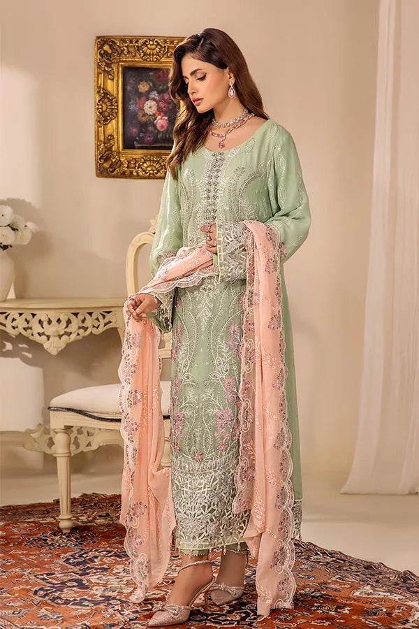 ZA Clothes Embroidered Chiffon Ready to wear 3pcs - Jotey