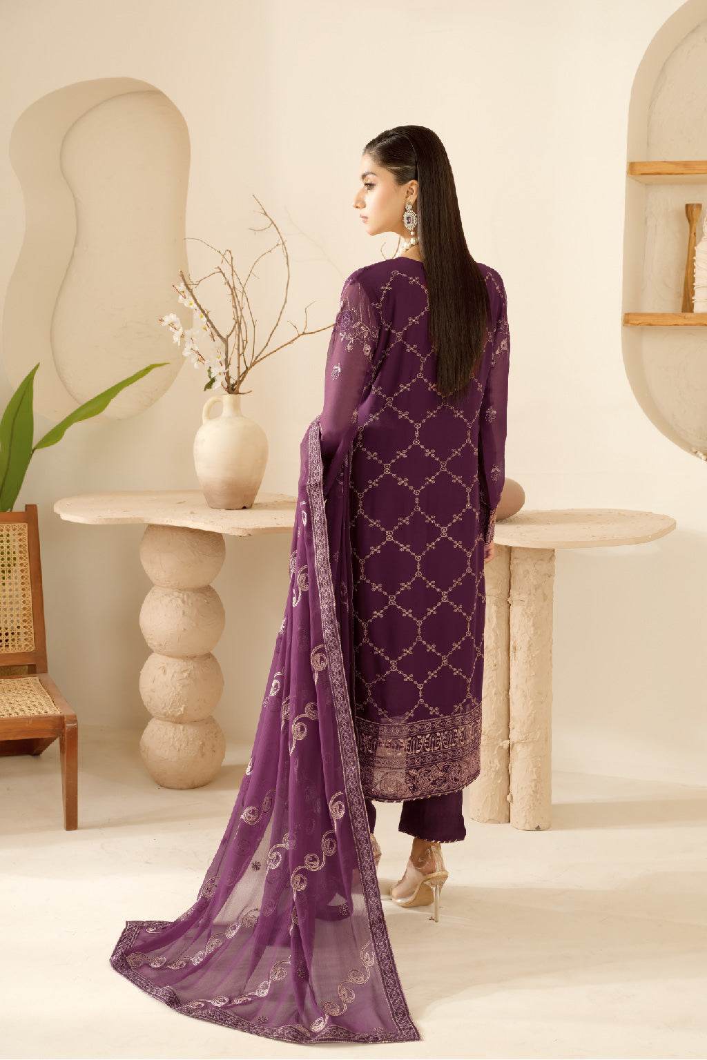 Sonehri By Ramsha Chiffon Unstitched 3pcs - Jotey