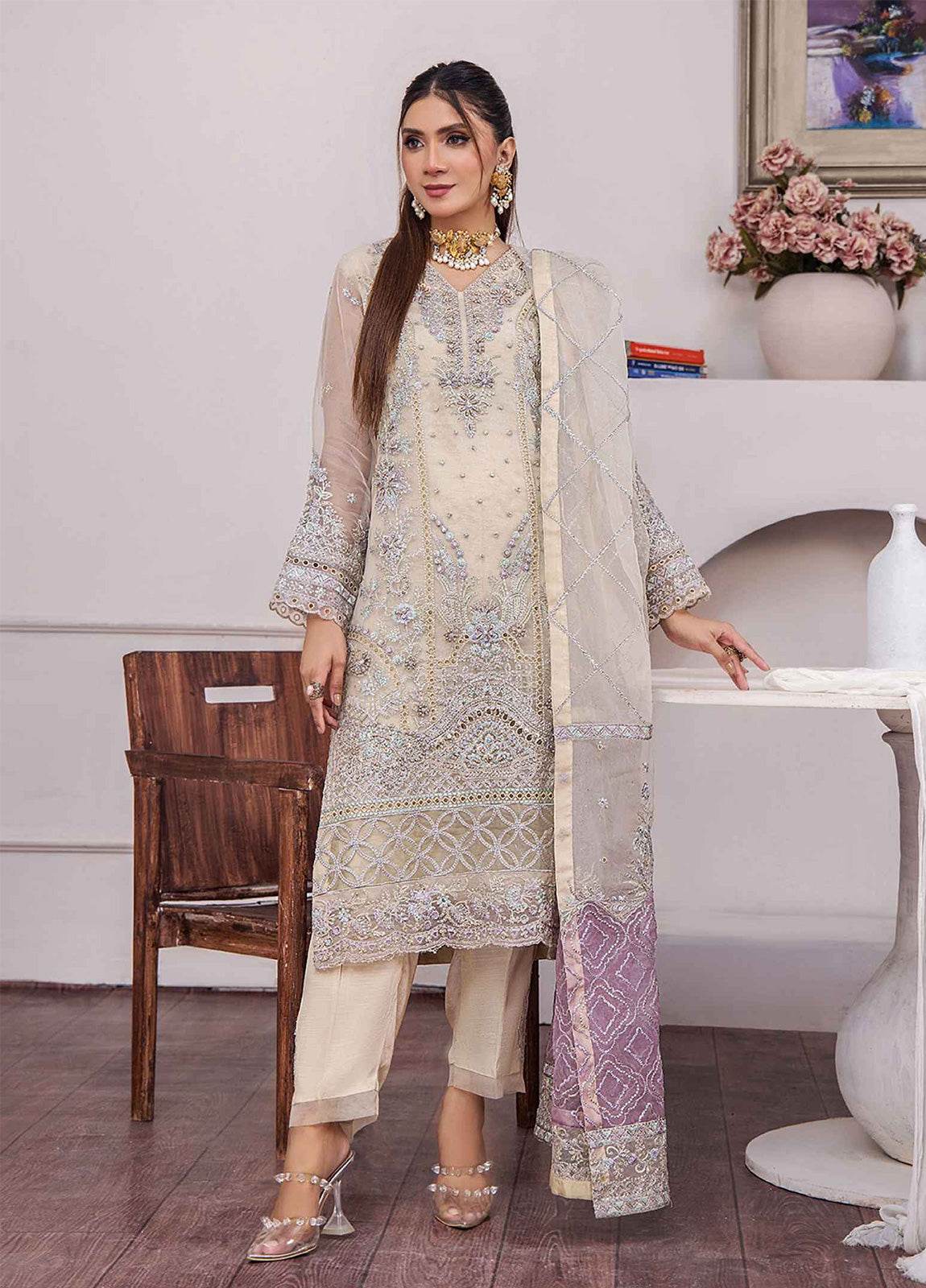 ZA Clothes Gulshan Embroidered Organza Ready to wear 3pcs - Jotey