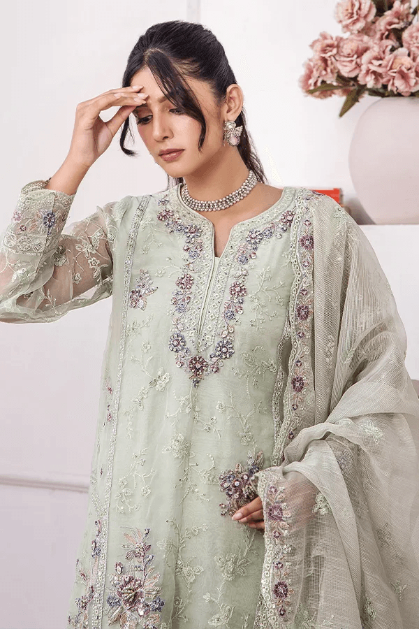 ZA Clothes MUZAYYAN Embroidered Organza Ready to wear 3pcs - Jotey