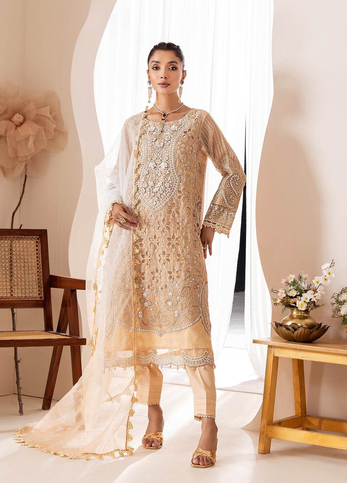 Zoya By ZA Clothes Embroidered Chiffon Semi-Stitched 3pcs - Jotey