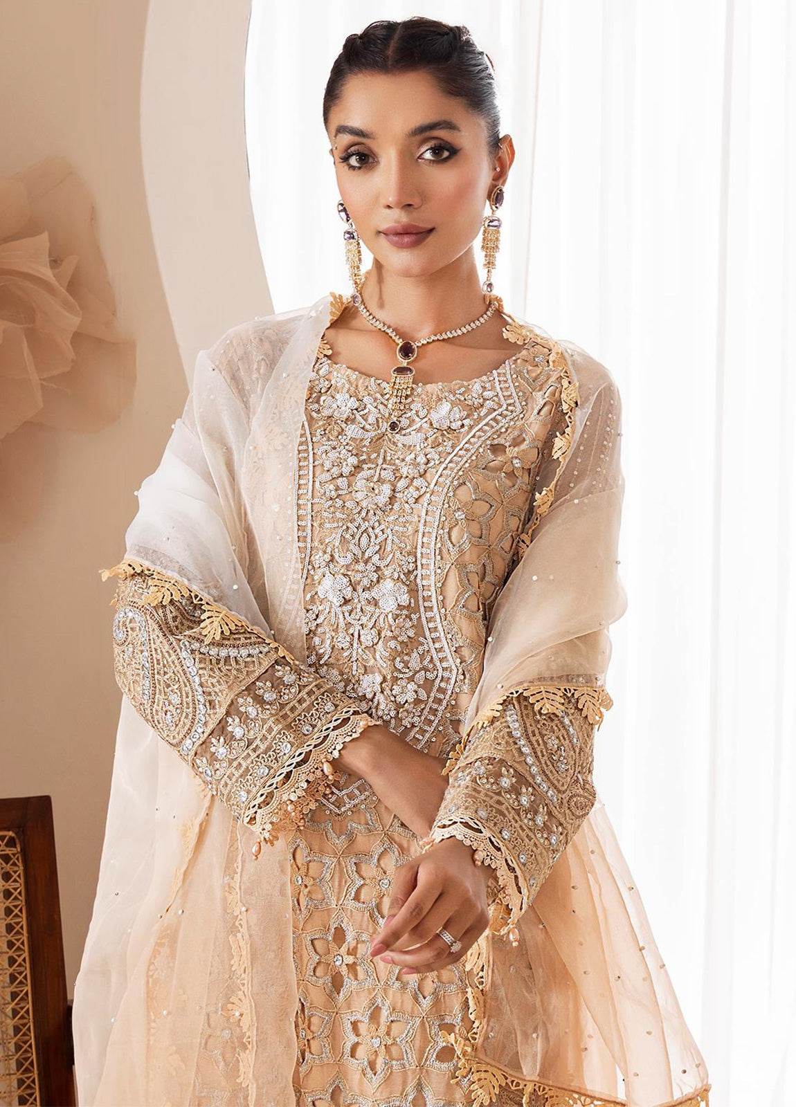 Zoya By ZA Clothes Embroidered Chiffon Semi-Stitched 3pcs - Jotey