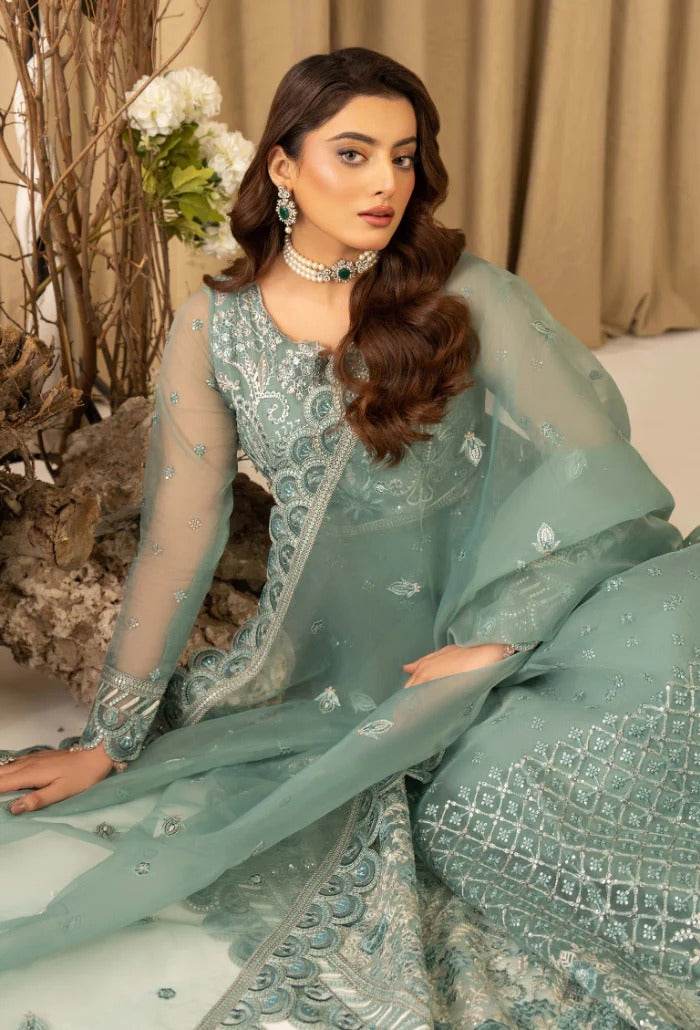 HOC By Humdum Luxury Embroidered Organza Unstitched 3pcs - Jotey