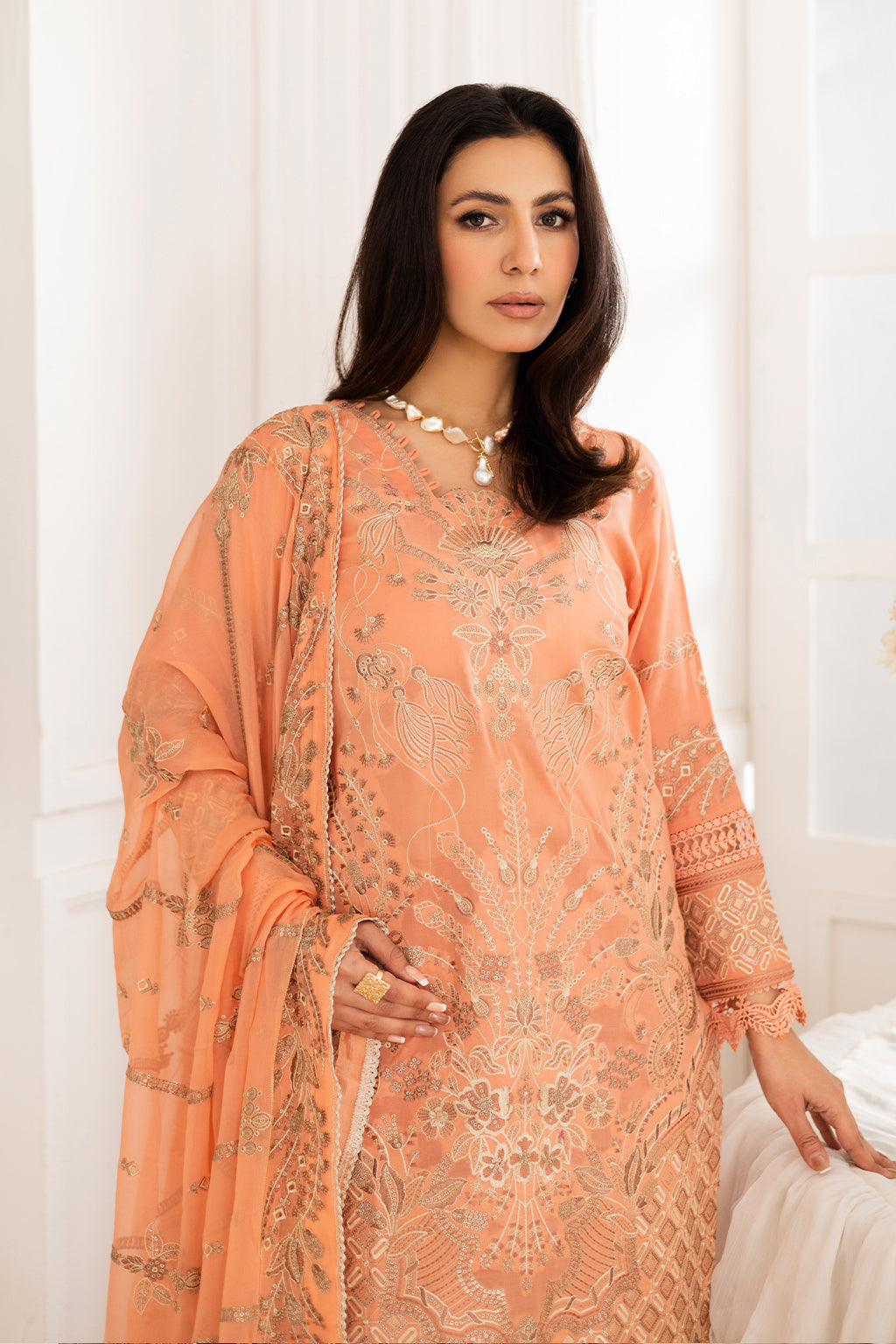 Johra Gold Swiss Voil Heavy Embroidered Lawn Unstitched 3Pcs