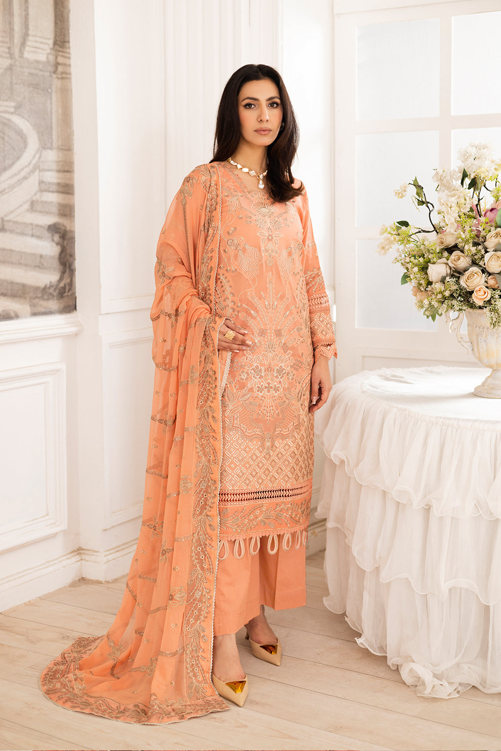 Johra Gold Swiss Voil Heavy Embroidered Lawn Unstitched 3Pcs