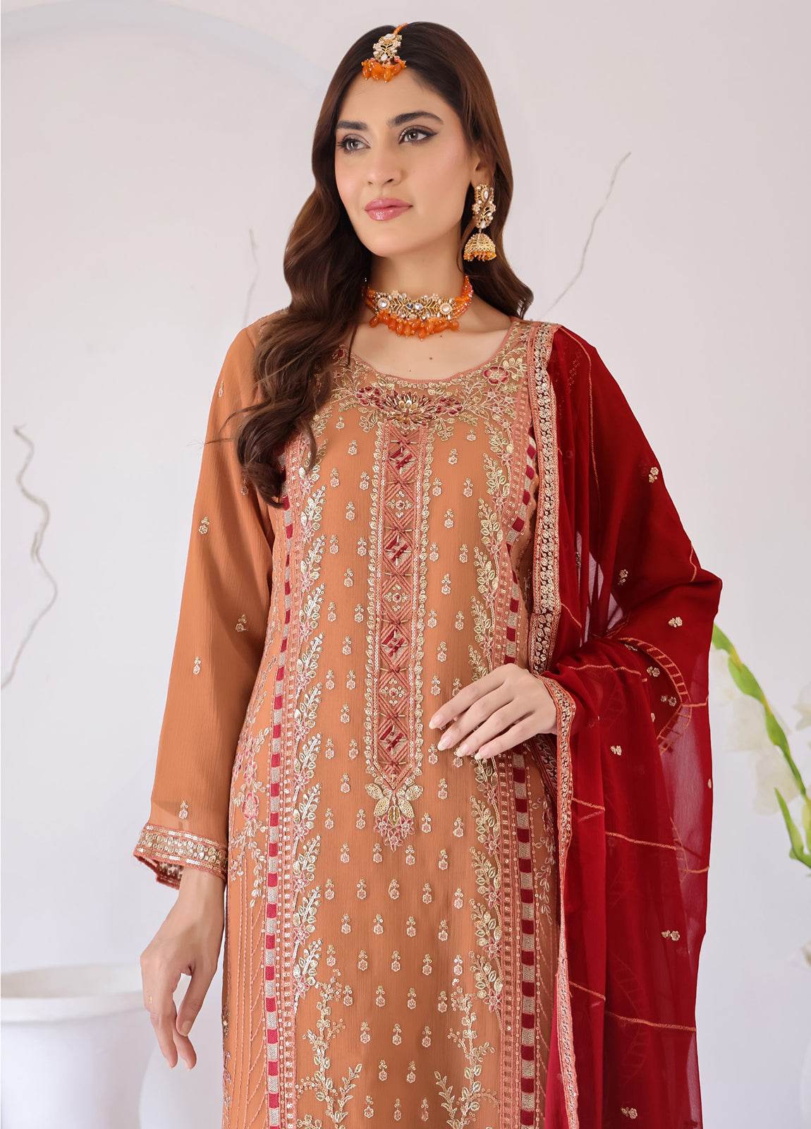 Zahikah By Bin Hameed Luxury Embroidered Chiffon Untitched 3pcs - Jotey