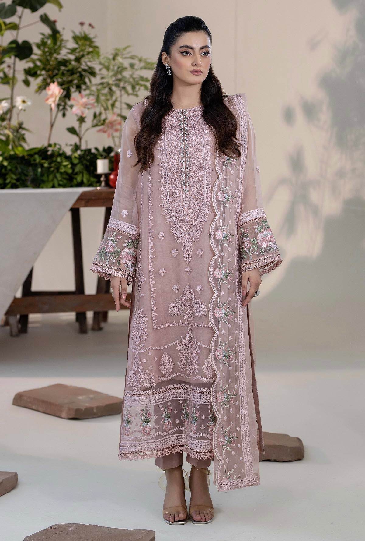 Roshnai By ZA Clothes Embroidered Semi-Stitched Organza 3pcs - Jotey