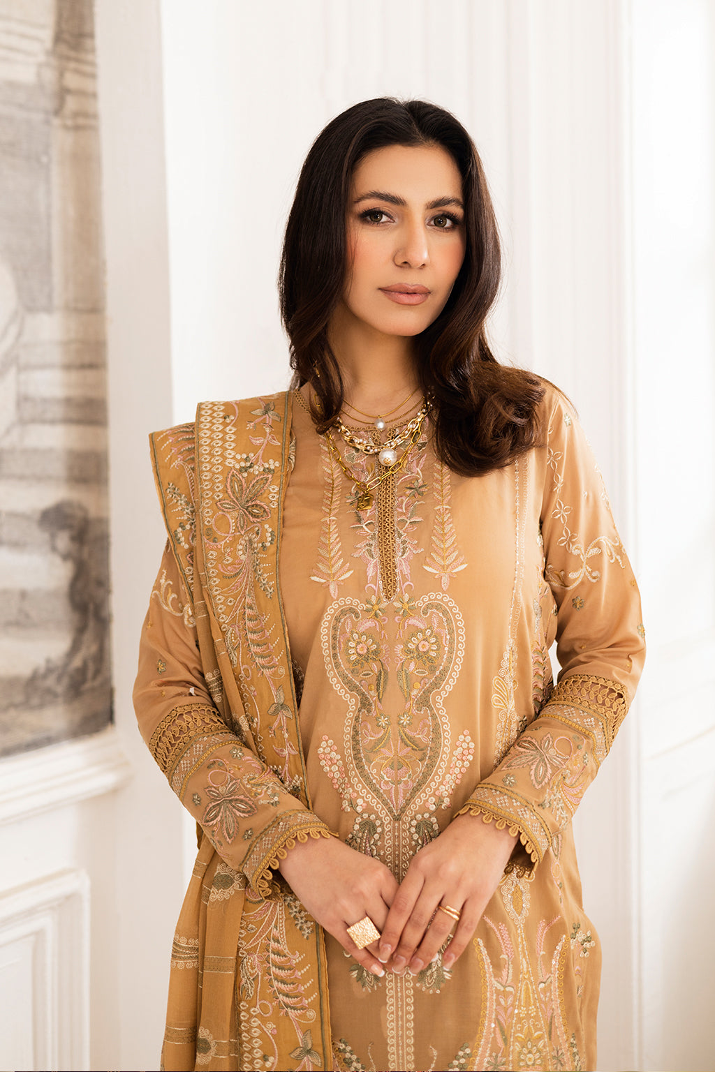 Johra Gold Swiss Voil Heavy Embroidered Lawn Unstitched 3Pcs