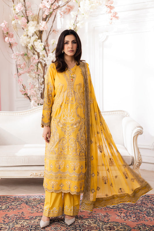 Johra Gold Swiss Voil Heavy Embroidered Lawn Unstitched 3Pcs