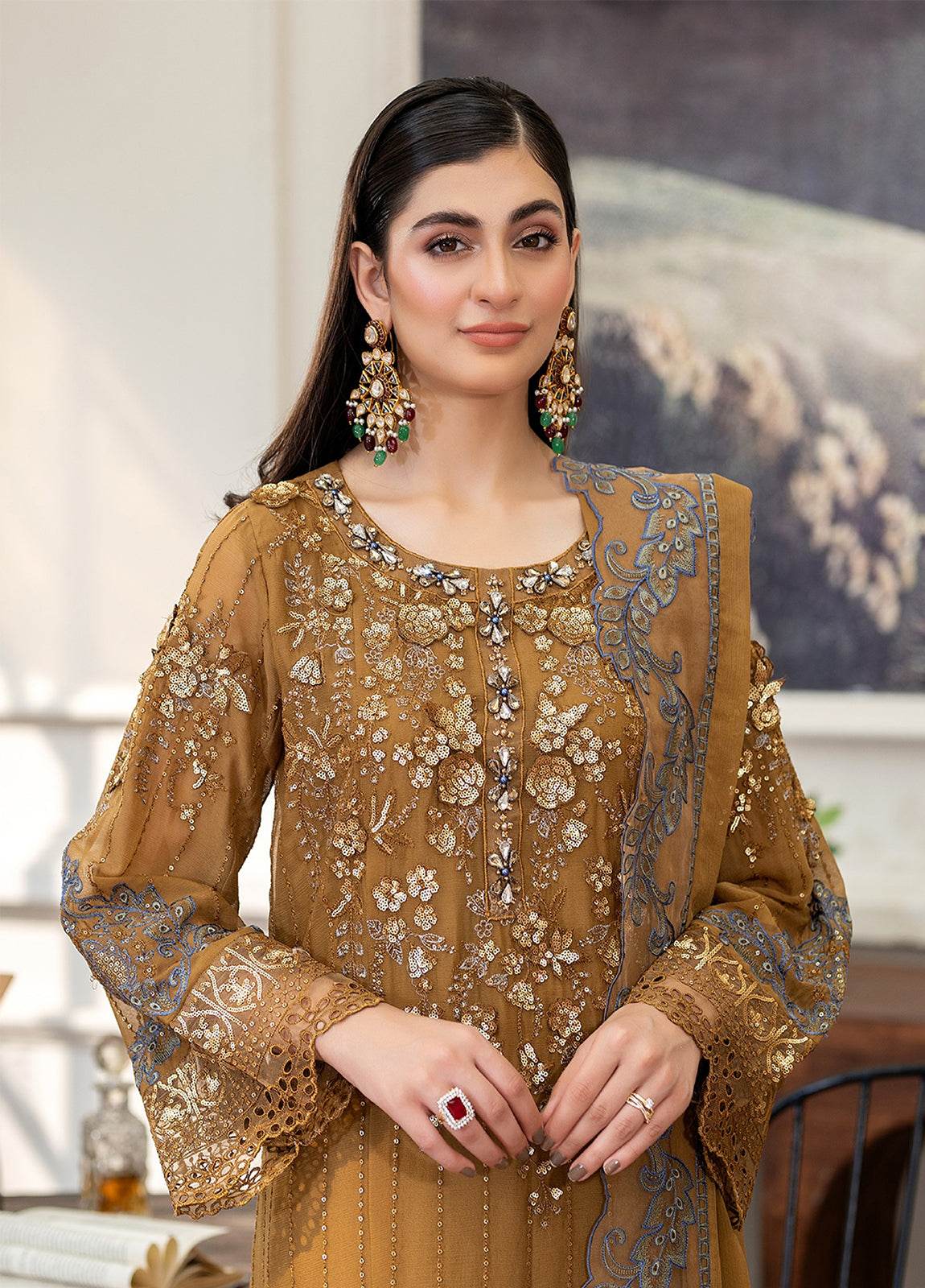 Tabassum By ZA Clothes Embroidered Chiffon Semi-Stitched 3pcs - Jotey